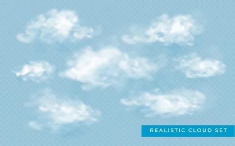 Cloud in realistic style on transparent background. Abstract clouds set. Vector Stock Illustration