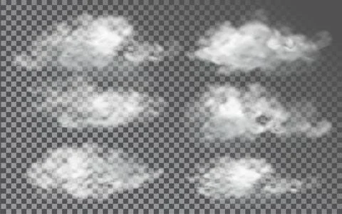 Cloud in realistic style on transparent background. Abstract clouds set. Vector Illustrazione stock