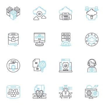 Cloud reality linear icons set Illustrazione stock