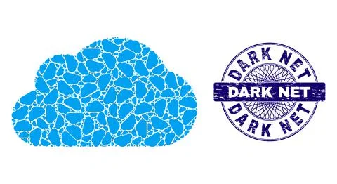 Cloud Recursion Collage of Cloud Icons and Textured Dark Net Round Guilloche Illustrazione stock