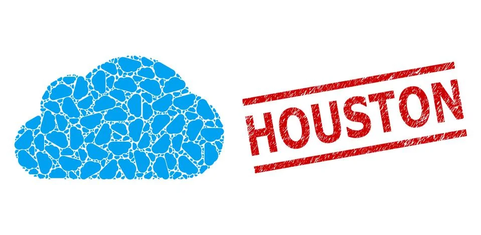 Cloud Recursive Collage of Cloud Items and Grunge Houston Seal 库存插图