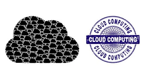 Cloud Recursive Mosaic of Cloud Icons and Scratched Cloud Computing Round Illustrazione stock