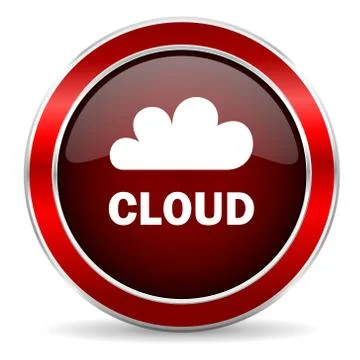 Cloud red circle glossy web icon, round button with metallic border Stock Illustration