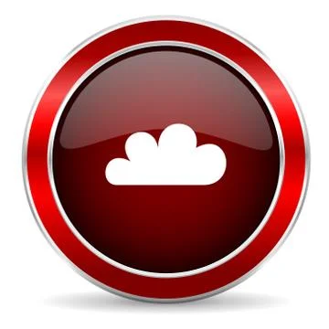 Cloud red circle glossy web icon, round button with metallic border Stock Illustration