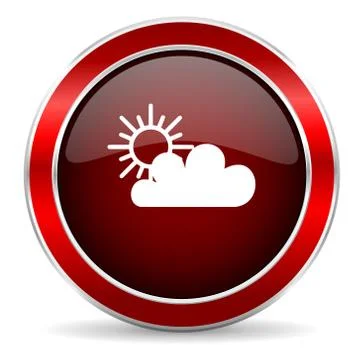 Cloud red circle glossy web icon, round button with metallic border 스톡 일러스트