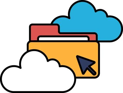 A cloud with a red folder and a blue mouse cursor Illustrazione stock