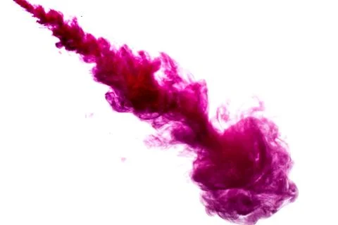 A cloud of red paint is released into the clear water. Isolate on a white bac Stock Photos