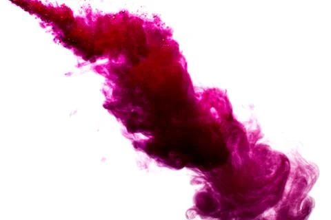 A cloud of red paint is released into the clear water. Isolate on a white bac Stock Photos