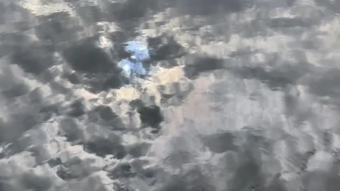 Cloud reflection on calm water surface, creating a beautiful mirror effect, Stock Footage 332439563