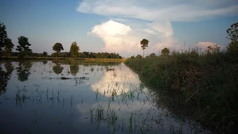 Cloud Reflection on Calm Water Surface Stock Photos
