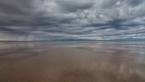 Cloud reflection in the lake. Lake Durgun Nuur, Mongolia Stock Footage 90828675