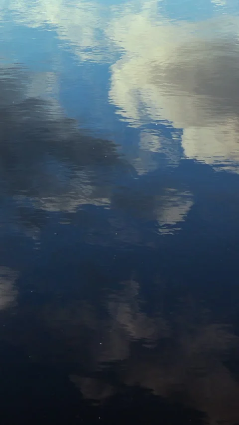 Cloud reflections on gently rippling calm water. Vertical Stock Footage 342934956