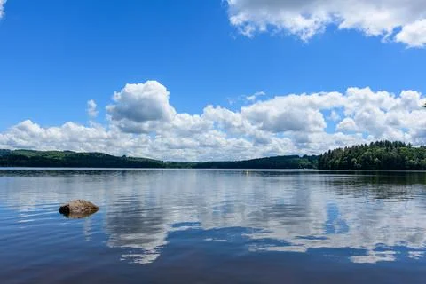 Cloud reflections on Lac des Settons water Stock Photos