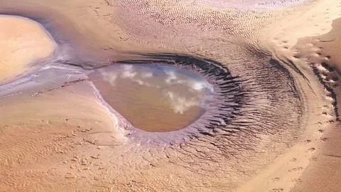 Cloud Reflections on Muddy Riverbank Pool with Animal Tracks in Tambopata, Peru Stock Footage 314320905