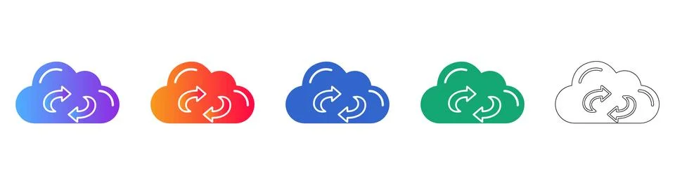 Cloud Refresh Data Icons Set Stock Illustration