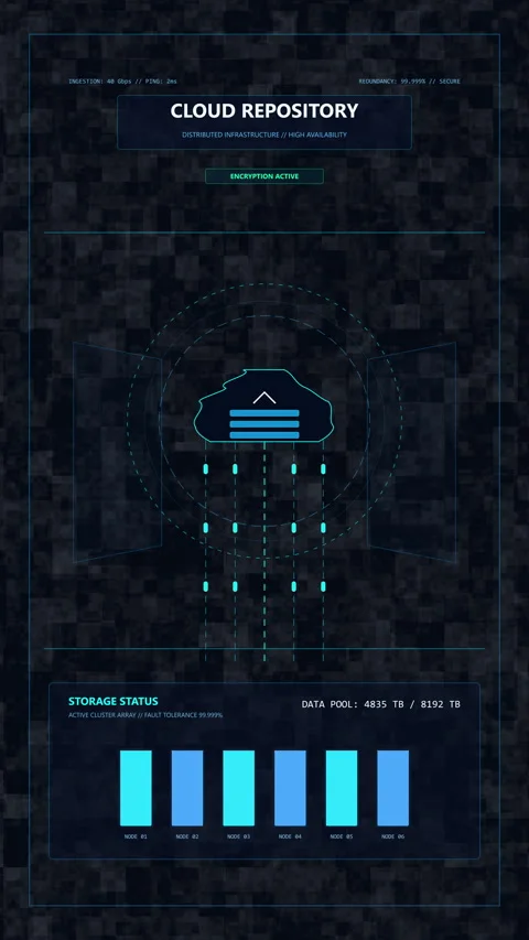 Cloud repository data visualization with digital interface loading bars Stock Footage 348326503