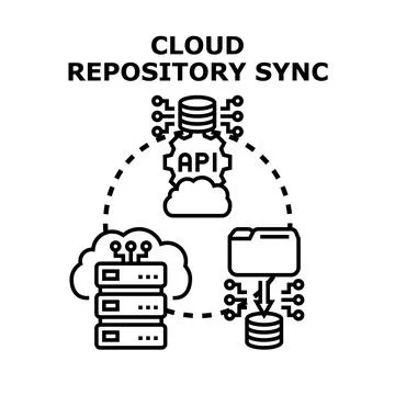 Cloud repository syncing data between server api and storage Stock Illustration