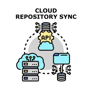 Cloud repository syncing data between server api and storage Stock Illustration