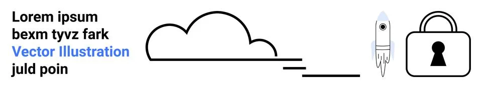 Cloud represents online storage, rocket symbolizes fast data transfer, lock s Illustrazione stock