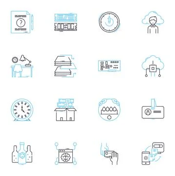 Cloud retention linear icons set. Archiving, Backup, Compliance, Data Illustrazione stock