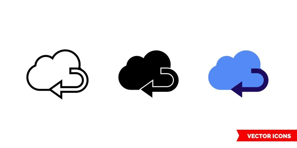 Cloud right arrow icon of 3 types color, black and white, outline. Isolated v Stock Illustration