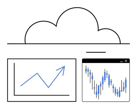 Cloud with rising trend graph and candlestick chart. Ideal for data analytics Illustrazione stock