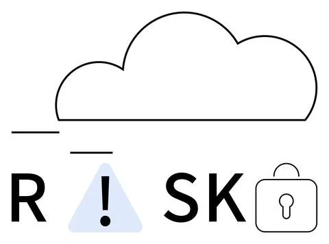 Cloud Risk Awareness Featuring Exclamation Mark Alert and Lock Symbol for D.. Illustrazione stock