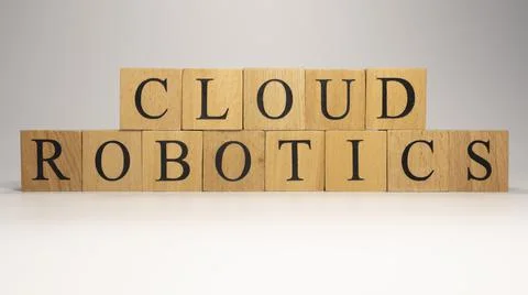 Cloud robotics chain was created from wooden cubes. Industry and technology. Foto stock