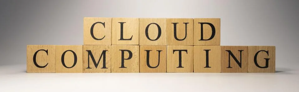 Cloud robotics chain was created from wooden cubes. Industry and technology. Stock Photos