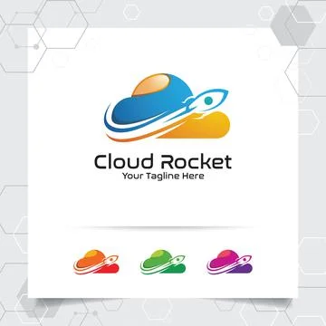 Cloud rocket logo vector design with concept of colorful cloud style. Stock Illustration
