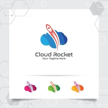 Cloud rocket logo vector design with concept of colorful cloud style. Stock Illustration