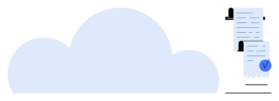 Cloud with Rolled Receipts Showing Digital Billing and Invoicing Stock Illustration