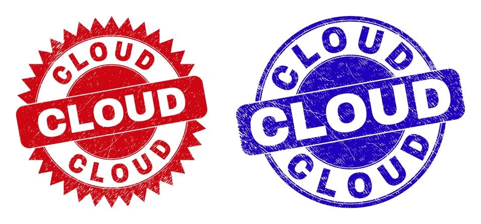 CLOUD Rounded and Rosette Stamps with Grunged Style Illustrazione stock