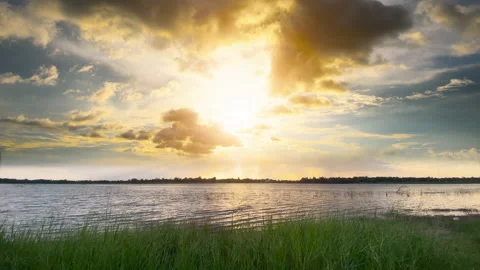 Cloud running and sun light over the lake pond. Stock Footage 158043769