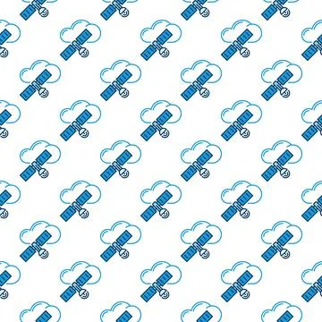 Cloud with Satellite vector blue seamless pattern 스톡 일러스트