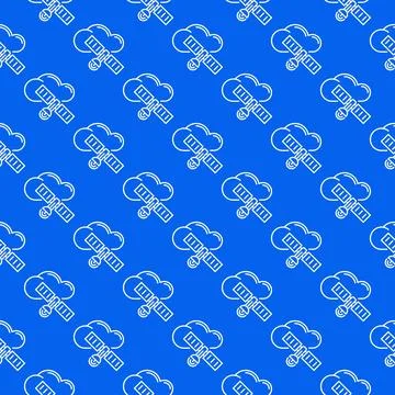 Cloud with Satellite vector blue seamless pattern Illustrazione stock