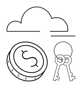 Cloud savings concept with dollar coin and key highlighting secure online s.. Stock Illustration