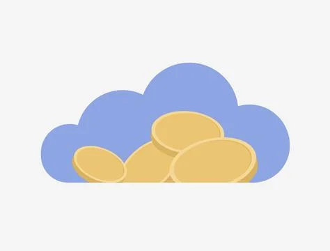 Cloud savings illustration featuring cloud and gold coins. Represents cloud Stock Illustration