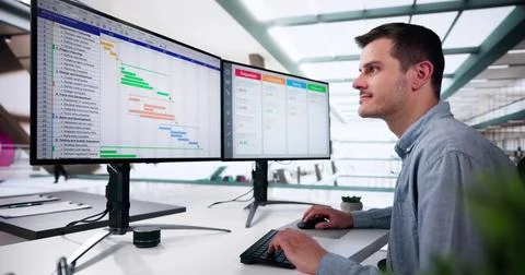 Cloud Scrum Calendar On Desktop Computer Stock Photos