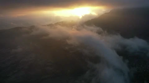 Cloud Sea Above Terraced Mountain Slopes in Yuanyang, China Stock Footage 344038398