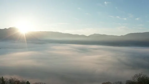 Cloud sea and the Asahi and Ogino Castle Stock Footage 162012213