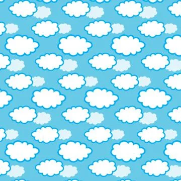 Cloud seamless pattern on blue background. Vector illustration. 스톡 일러스트