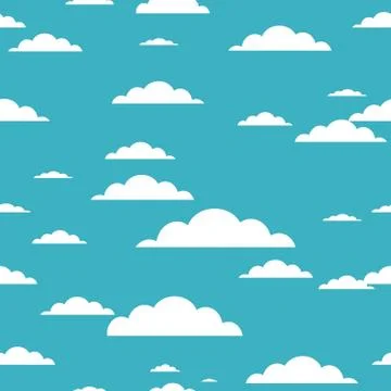 Cloud seamless pattern on blue background. Stock Illustration