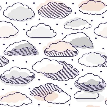 Cloud seamless pattern with lines, striped structure, nursery pastel color Stock Illustration
