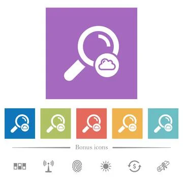 Cloud search flat white icons in square backgrounds Stock Illustration