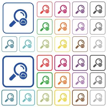Cloud search outlined flat color icons Stock Illustration