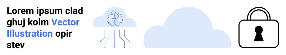 Cloud Security and AI Data Concept with Brain, Cloud, and Lock Graphics Stock Illustration