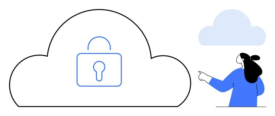 Cloud Security and Data Protection Concept with Person Highlighting Cloud Loc Stockillustratie
