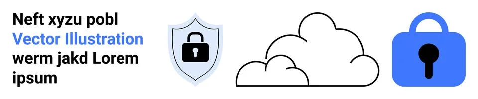 Cloud Security and Data Protection Concept with Shield, Lock, and Cloud Graph イラスト素材