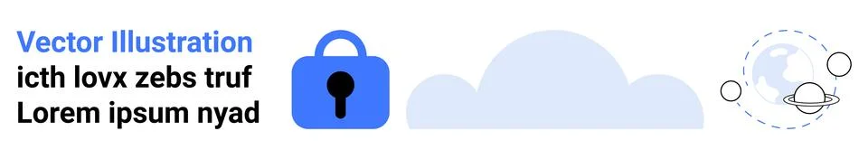 Cloud Security and Data Protection with Stylized Padlock and Cloud Icons Illustrazione stock